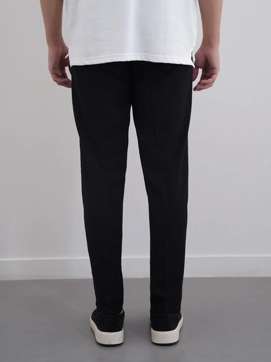 Men's Cotton Linen Tapered Black Trouser
