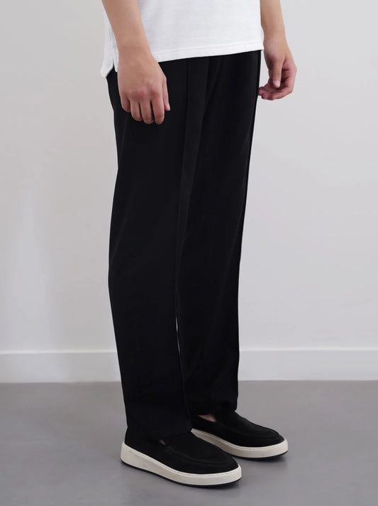 Men's Cotton Linen Tapered Black Trouser